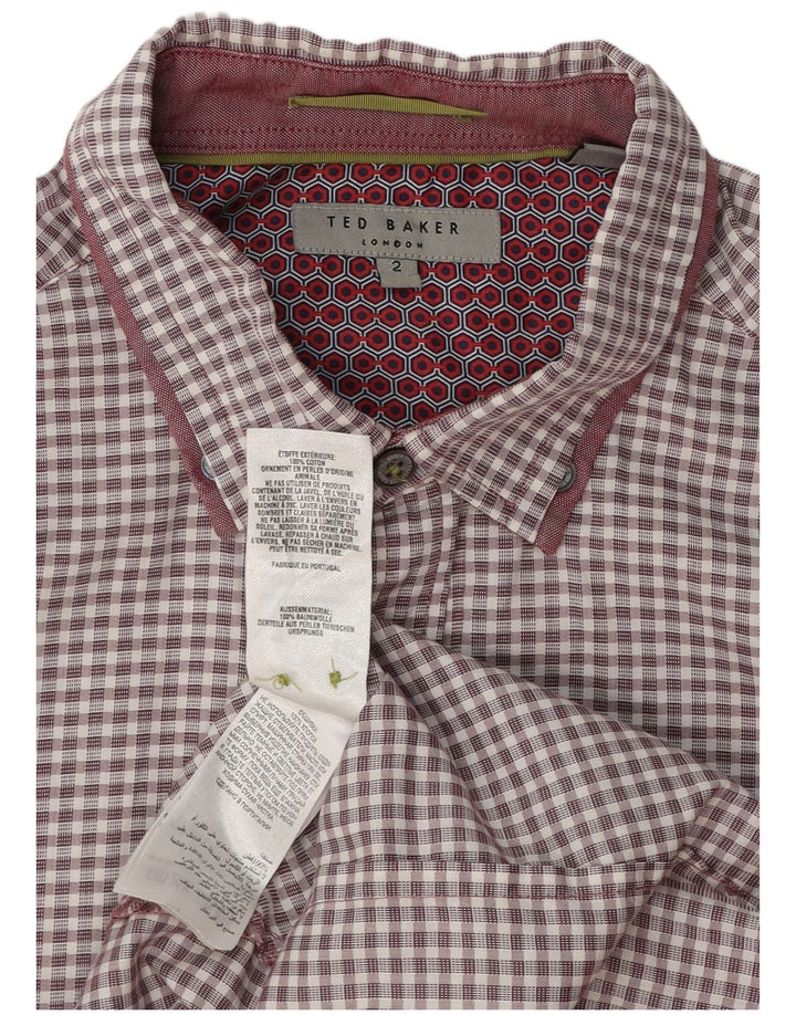 Ted Baker Camisa para hombre Talla 2 Pequeña Algodón a cuadros burdeos