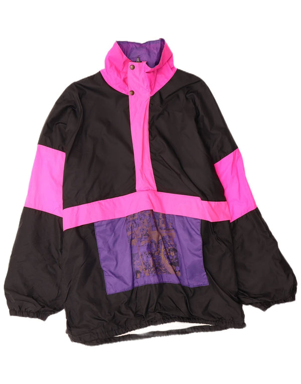 VINTAGE Chaqueta Anorak con capucha para hombre Reino Unido 38 Poliamida en bloque de color negro medio