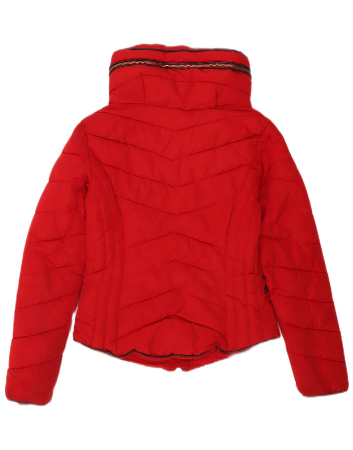 Zara Mujer Chaqueta Acolchada Con Capucha UK 6 XS Poliéster Rojo