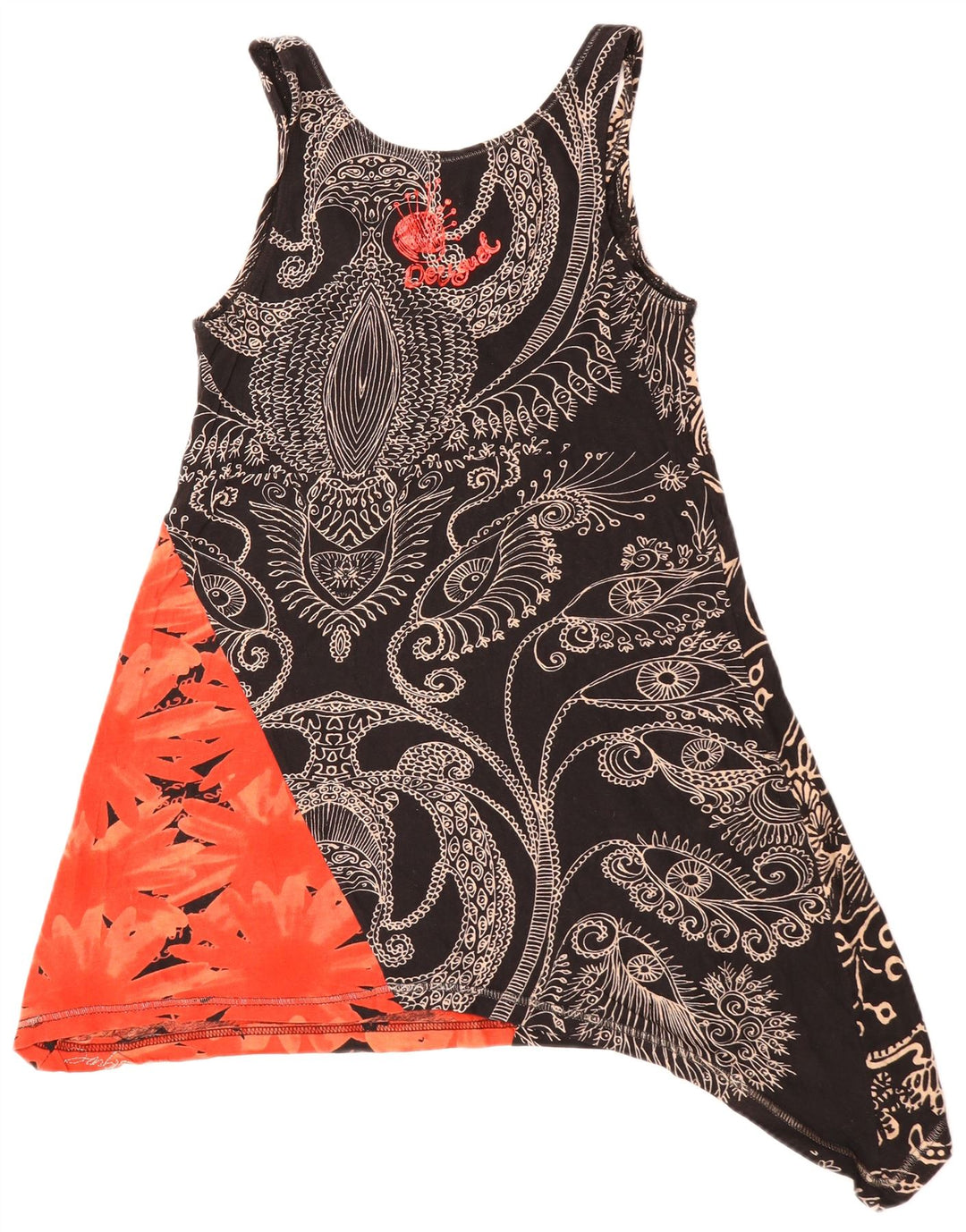 DESIGUAL Top tipo túnica asimétrico sin mangas para mujer UK 10 Small Black Floral