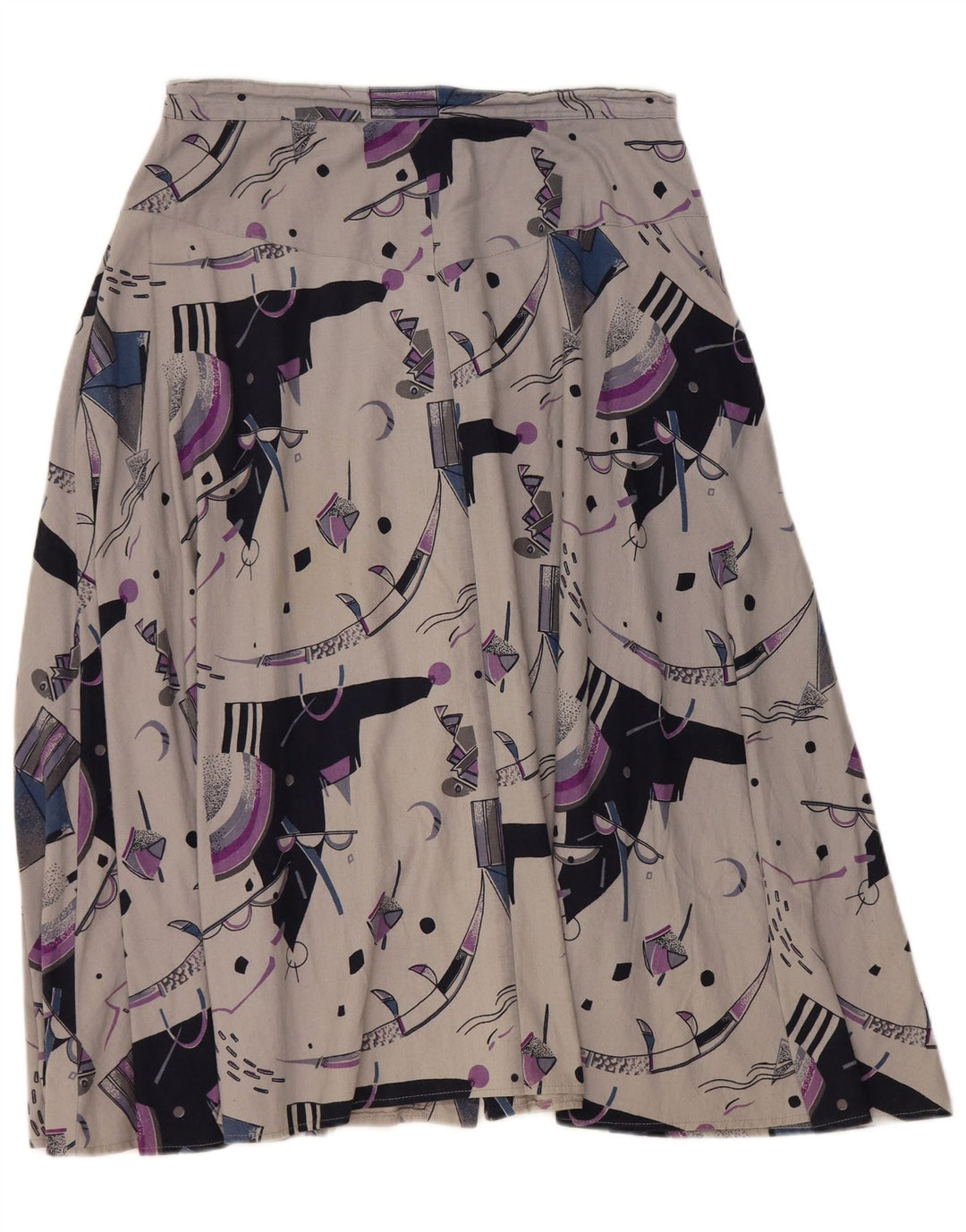 VINTAGE Mujer cintura alta A-Line Falda W32 Grande Gris Geométrico