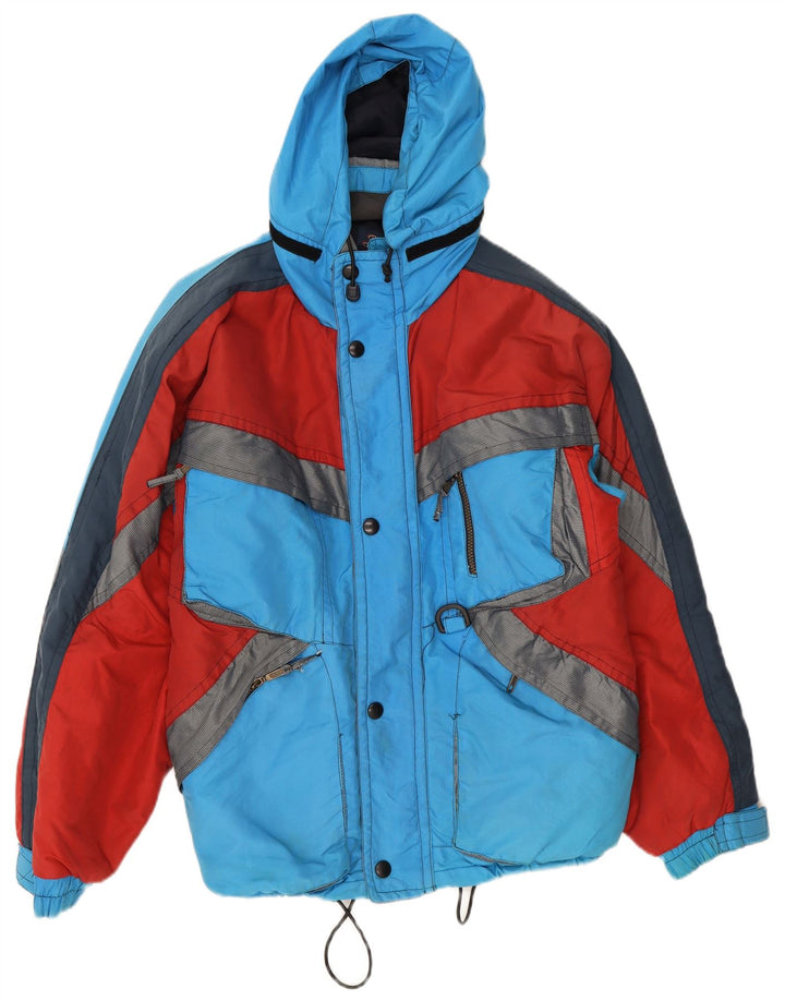 Chaqueta de esquí con capucha vintage para hombre Reino Unido 38 Azul medio Colorblock Poliamida