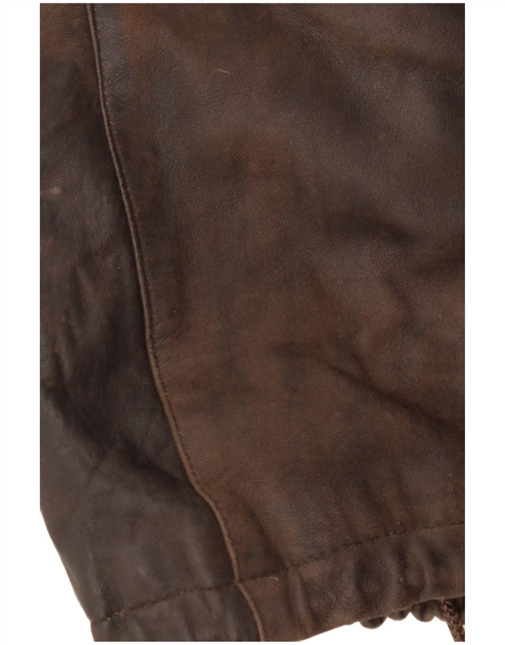 VINTAGE Abrigo de cuero con capucha para mujer EU 38 Cuero marrón medio