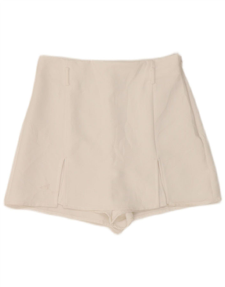 Zara Mujer Pantalones Cortos Casuales De Cintura Alta Pequeño W26 Poliéster Blanco