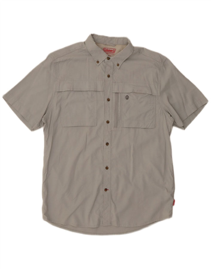 Vintage hombres camisa de manga corta algodón gris grande
