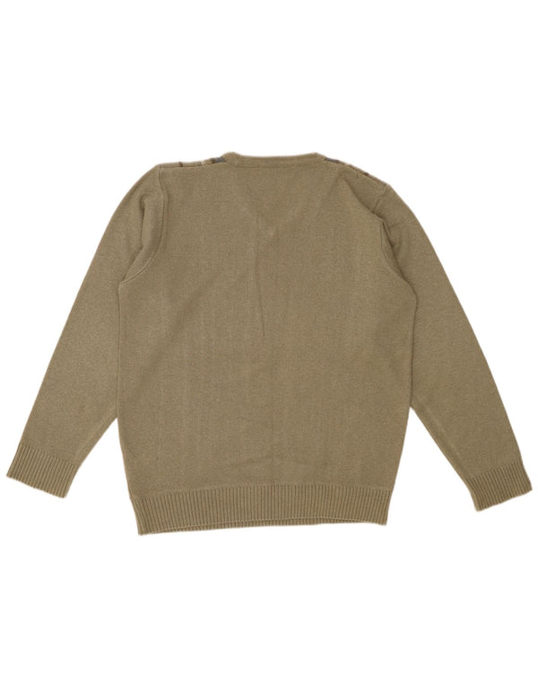 EWM Jersey con cuello en V para hombre de algodón a rayas caqui pequeño