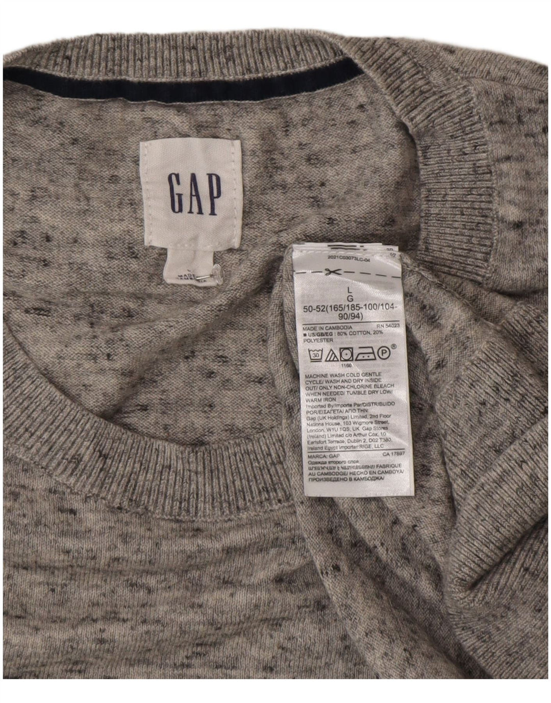 Jersey de cuello redondo para hombre Gap de algodón moteado gris grande