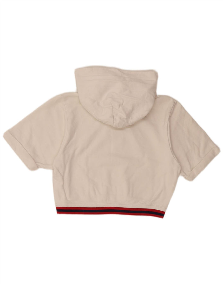 CHAMPION Jersey con capucha de manga corta con gráfico corto para mujer UK 10 Small White