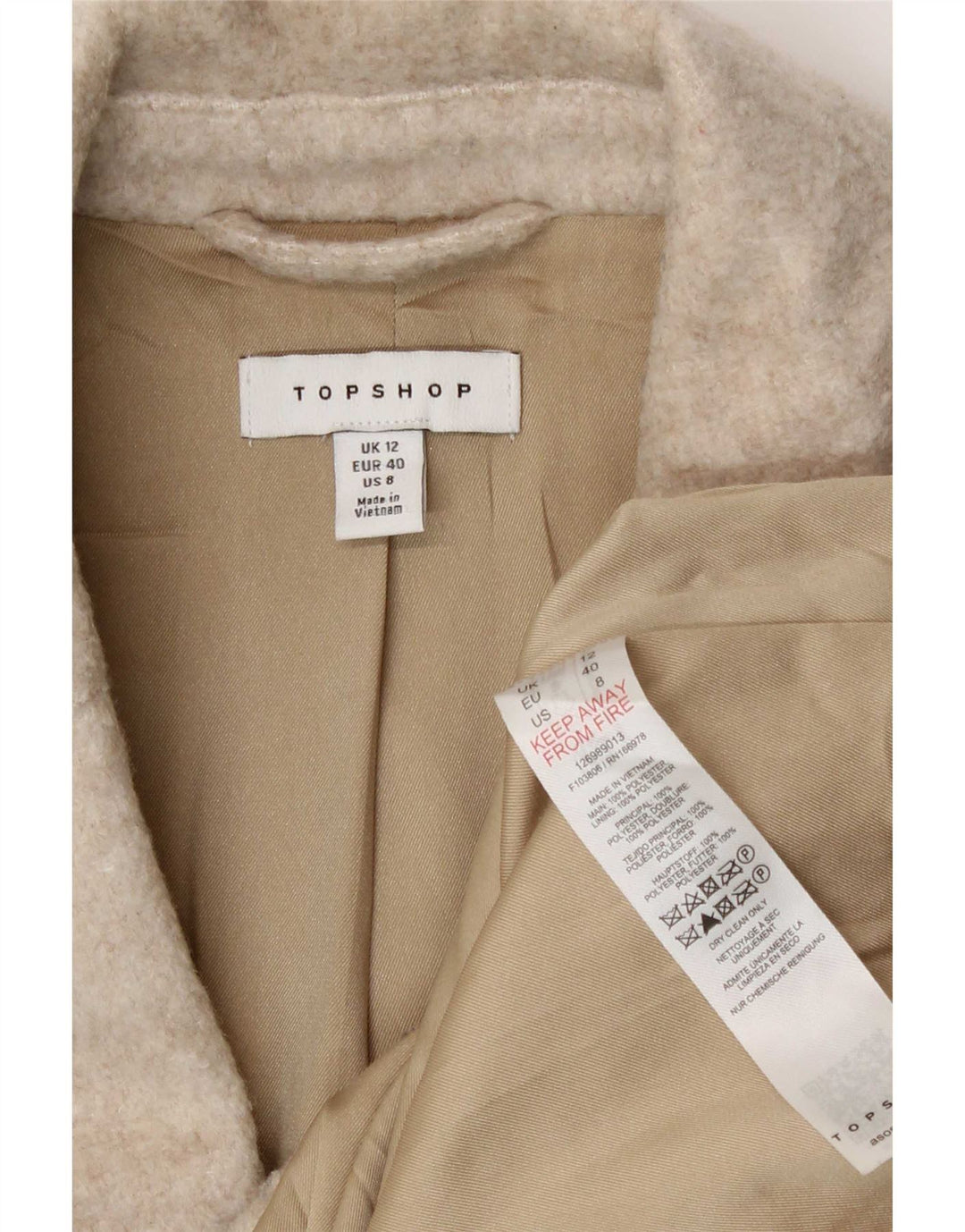 Topshop Chaqueta tipo blazer de 3 botones para mujer UK 42 Poliéster beige medio