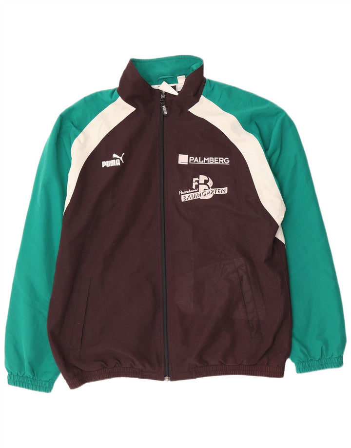 Puma Chaqueta superior de chándal con gráfico para hombre, poliéster con bloques de color marrón grande