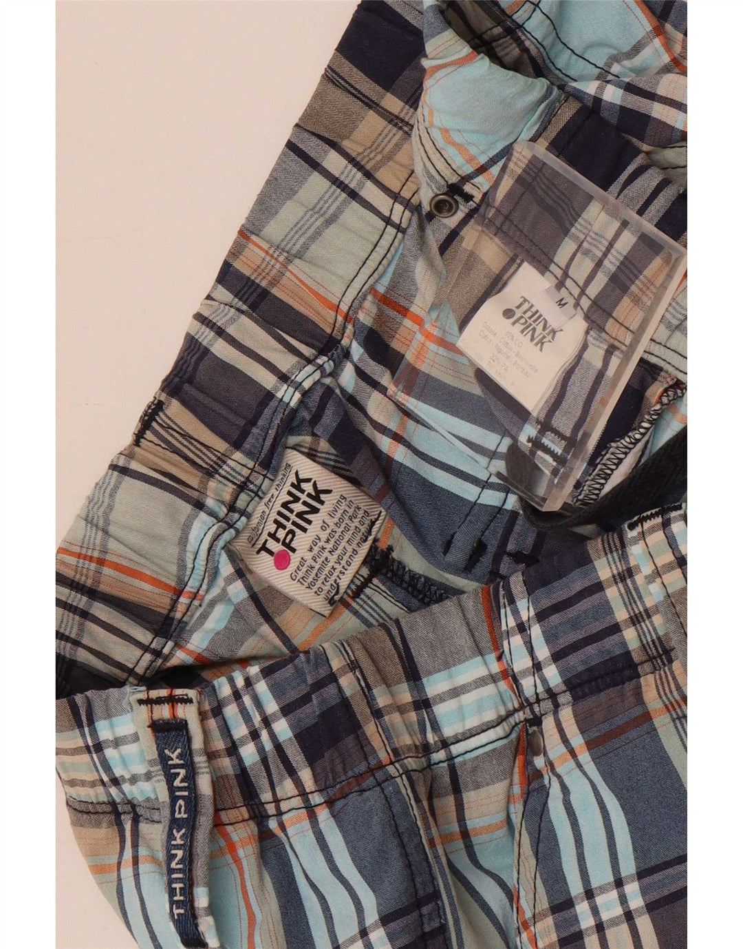 Think Pink Pantalón chino holgado para hombre, talla mediana, W30 L29, cuadros multicolor
