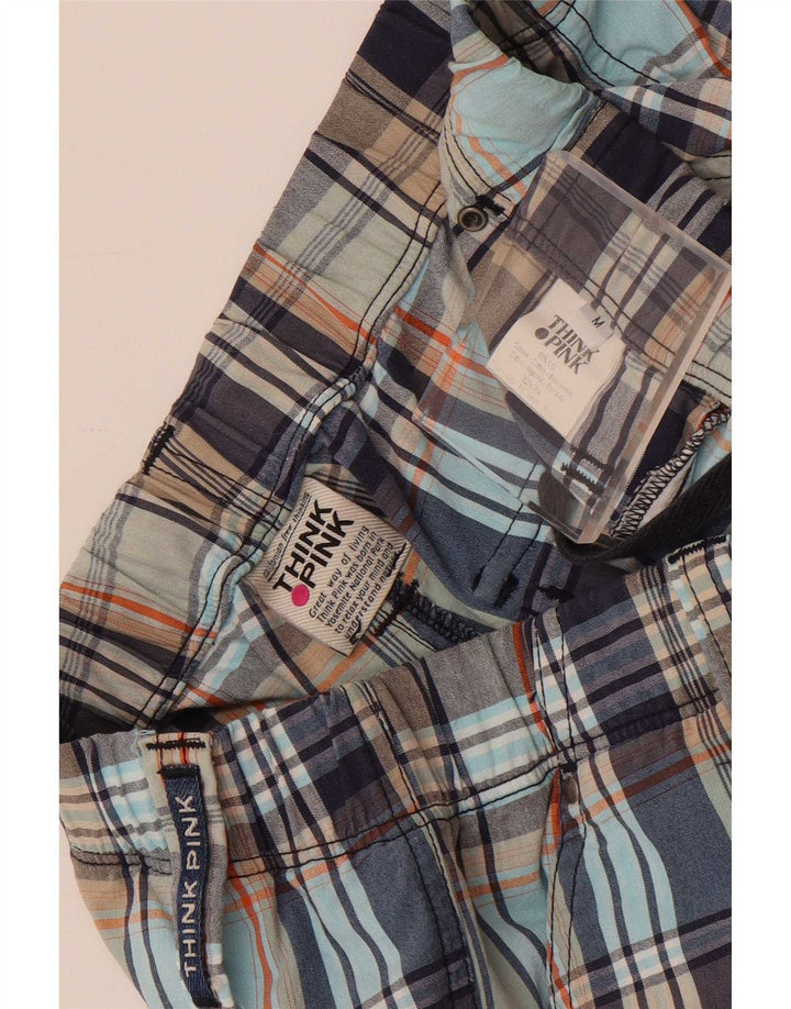 Think Pink Pantalón chino holgado para hombre, talla mediana, W30 L29, cuadros multicolor