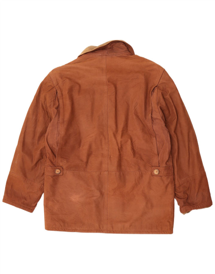 Chaqueta de cuero vintage para hombre IT 50 Bloque de color marrón grande