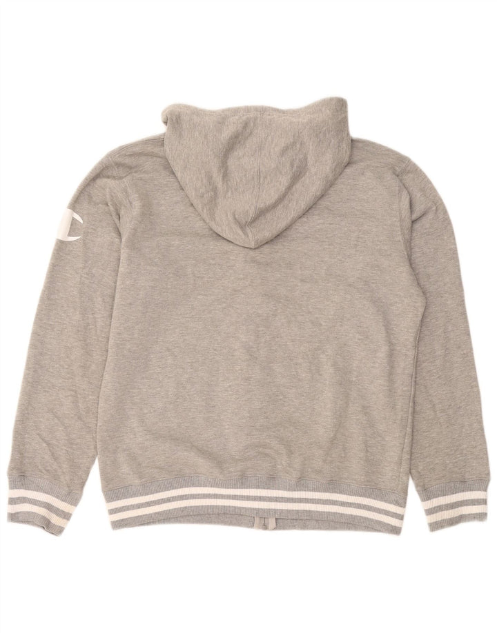 CHAMPION Suéter con capucha y cremallera gráfica para hombre Gris grande