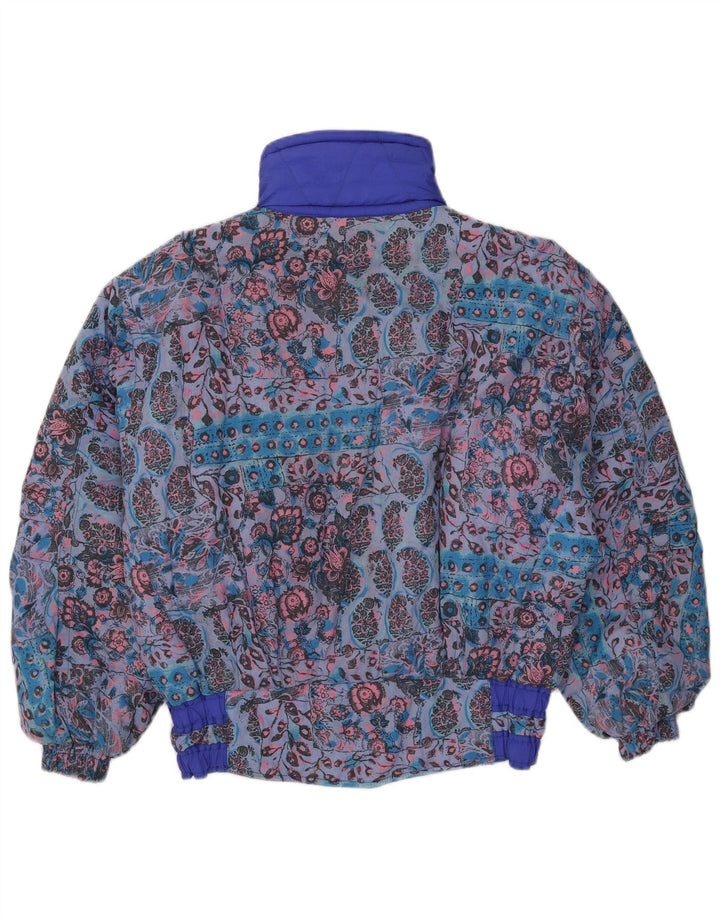 Vintage mujer suelta ajuste chaqueta de esquí Reino Unido 12 medio azul floral poliamida