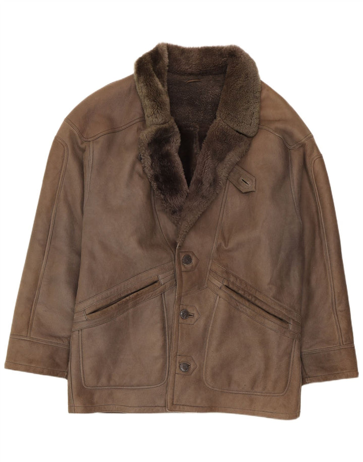 Chaqueta de piel de oveja vintage para hombre IT 52 XL Marrón