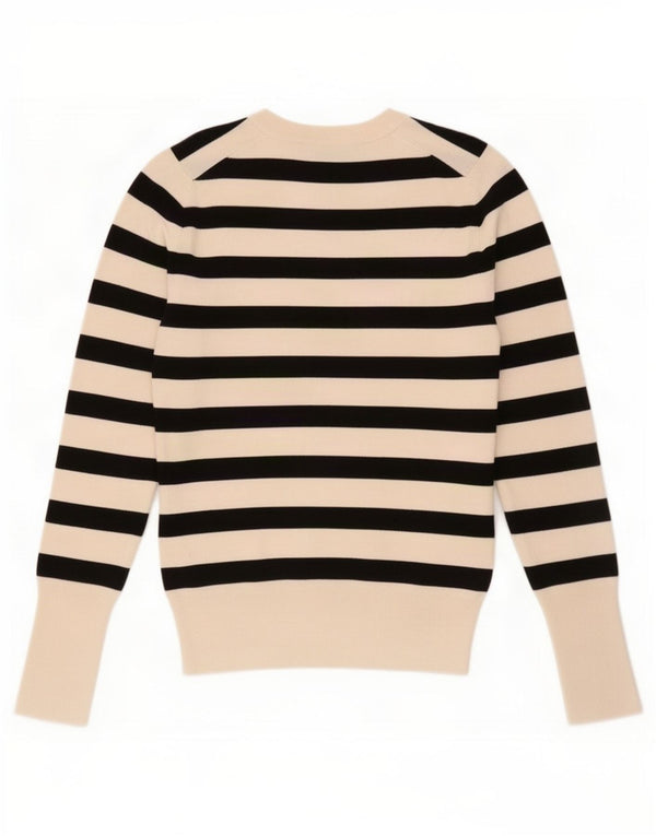 Zara Mujer Jersey De Cuello Redondo Jersey UK 8 Small Off White Viscosa A Rayas