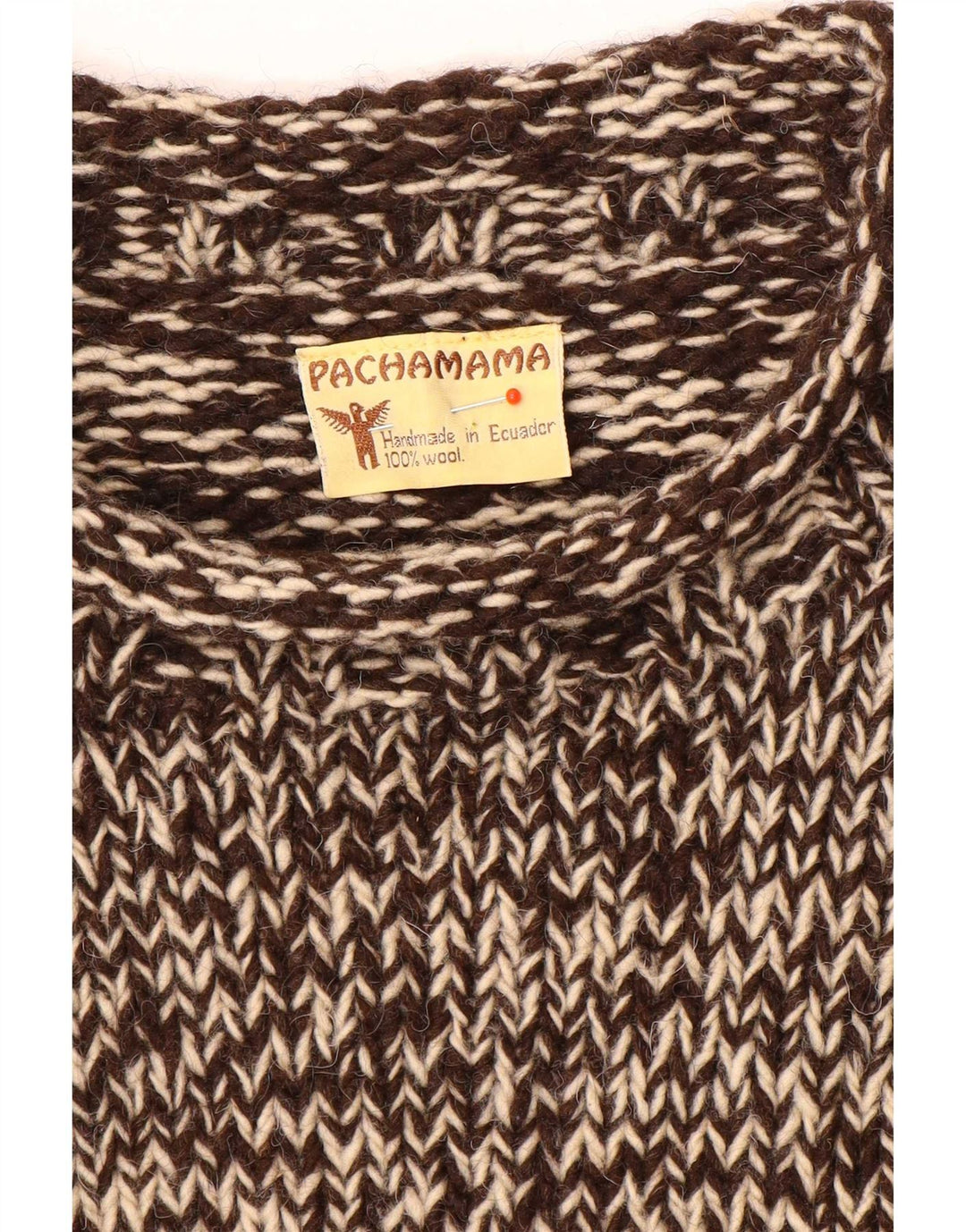 Pachamama Jersey de cuello alto hecho a mano para hombre, suéter grande de lana moteada marrón