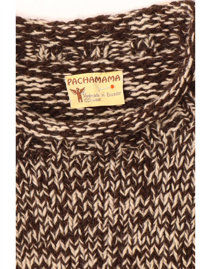 Pachamama Jersey de cuello alto hecho a mano para hombre, suéter grande de lana moteada marrón