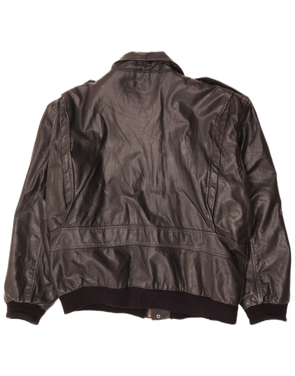 Vintage hombres chaqueta de cuero militar IT 50 cuero negro grande