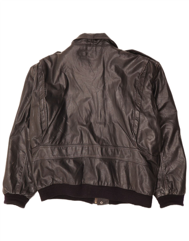 Vintage hombres chaqueta de cuero militar IT 50 cuero negro grande