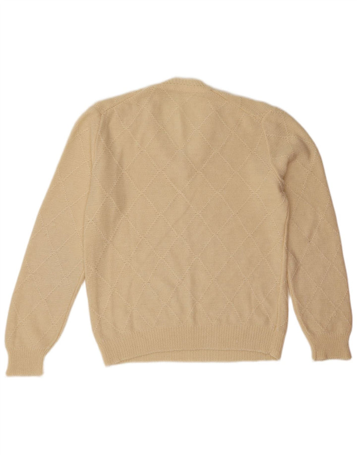 Vintage hombres V-cuello jumper suéter grande de blanco Argyle/Diamond