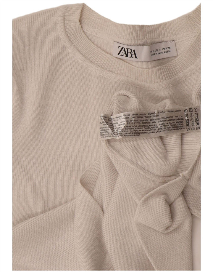 Zara Mujer Crop Top UK 12 Medio Off White Viscosa