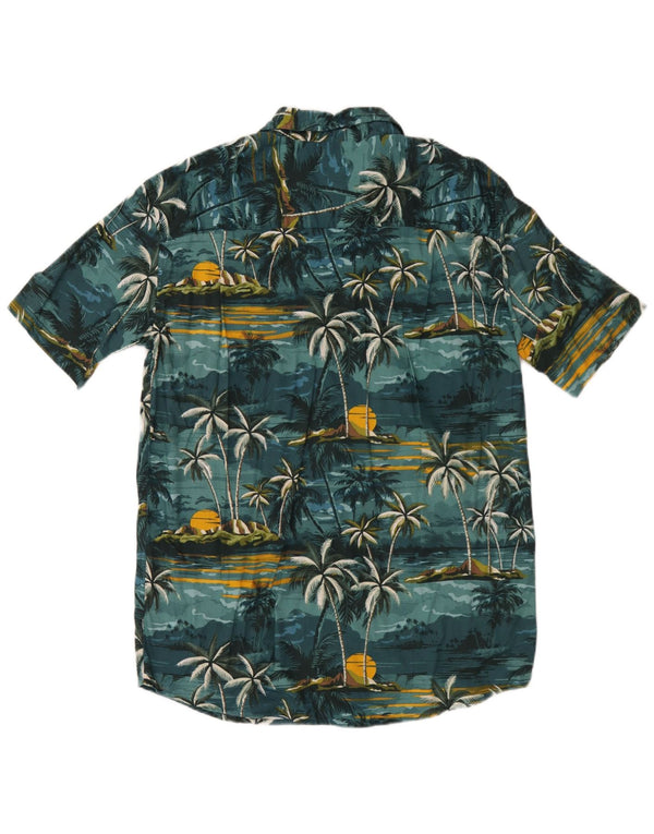 Atlas For Men Camisa de manga corta para hombre Algodón floral verde medio hawaiano