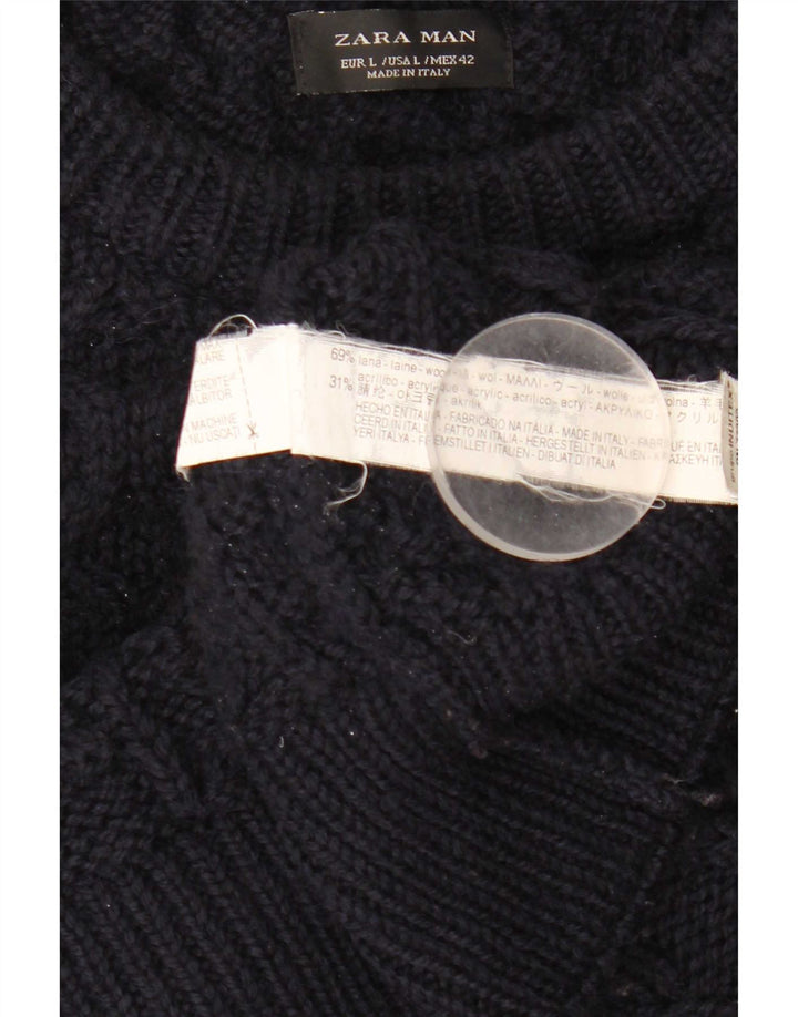 Zara Hombre Jersey Con Cuello Barco Sueter Grande Lana Azul Marino
