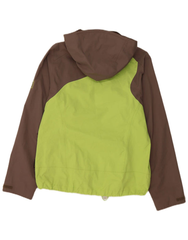 JACK WOLFSKIN Chaqueta impermeable con capucha para mujer UK 40/40 Verde medio Colorblock