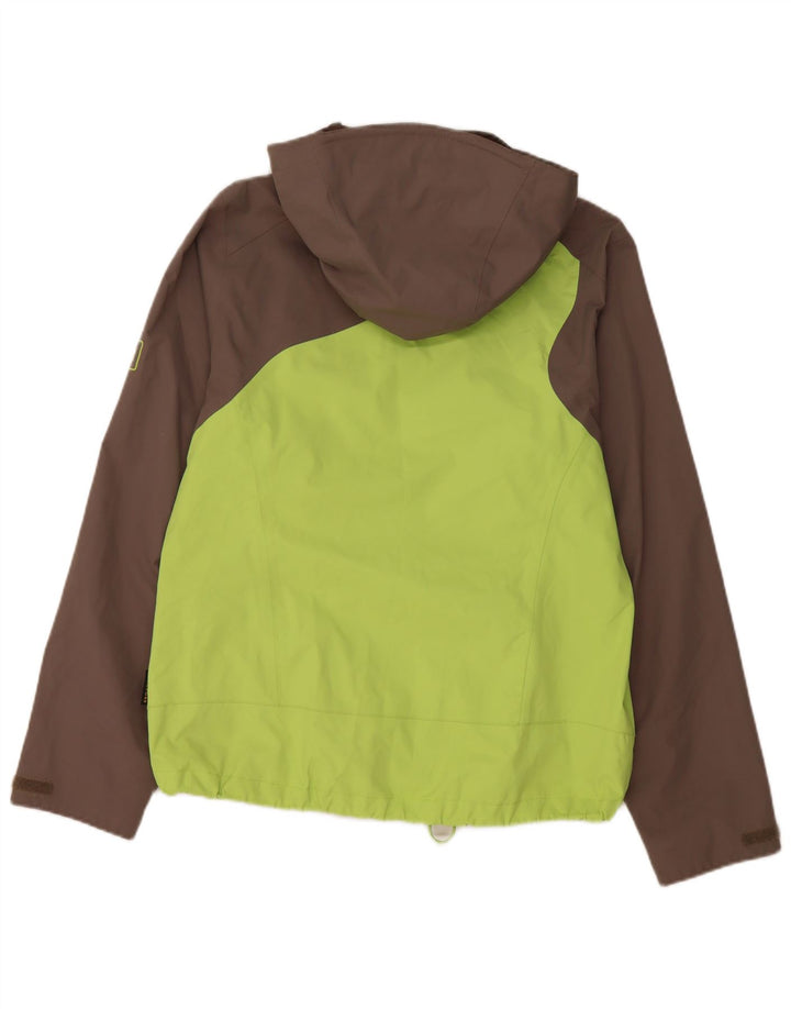 JACK WOLFSKIN Chaqueta impermeable con capucha para mujer UK 40/40 Verde medio Colorblock