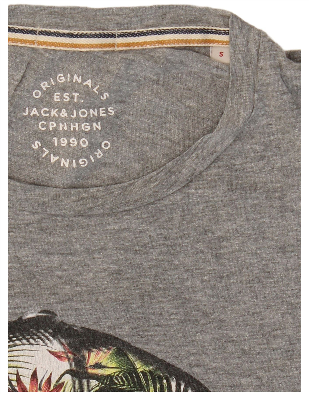 JACK & JONES Camiseta estampada para hombre Top pequeño gris moteado