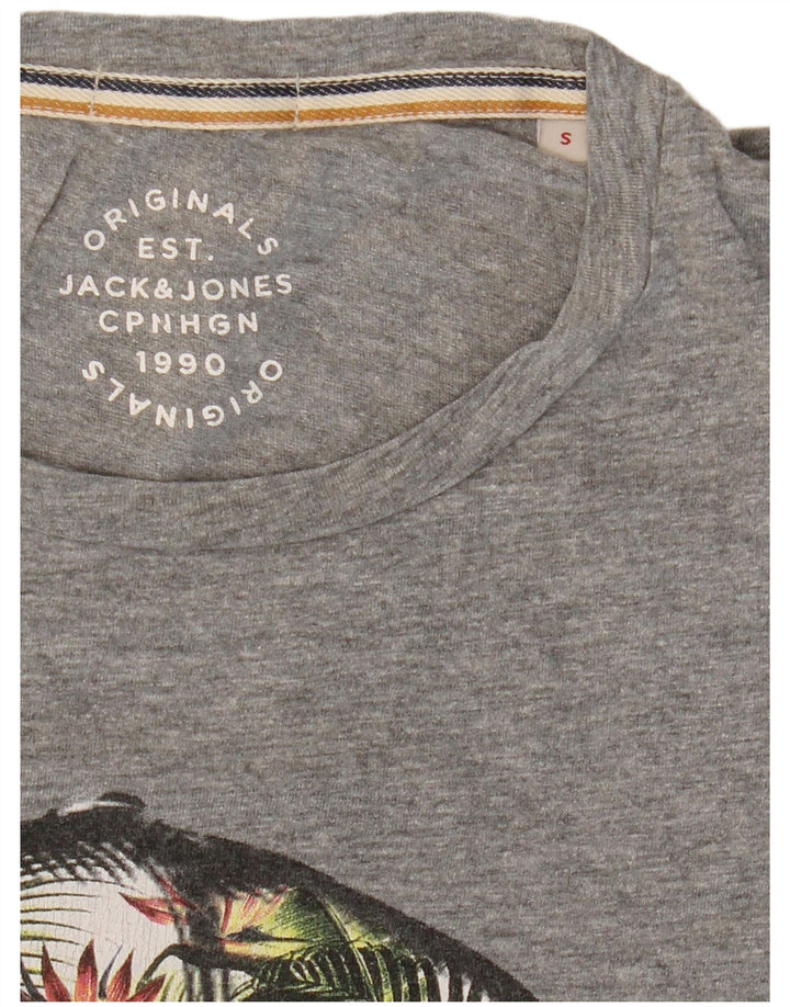 JACK & JONES Camiseta estampada para hombre Top pequeño gris moteado