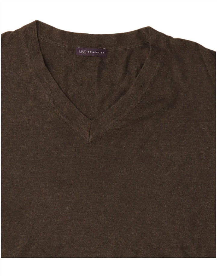 Marks & Spencer Suéter tipo jersey de gran tamaño con cuello en V para mujer UK 10 Small Khaki