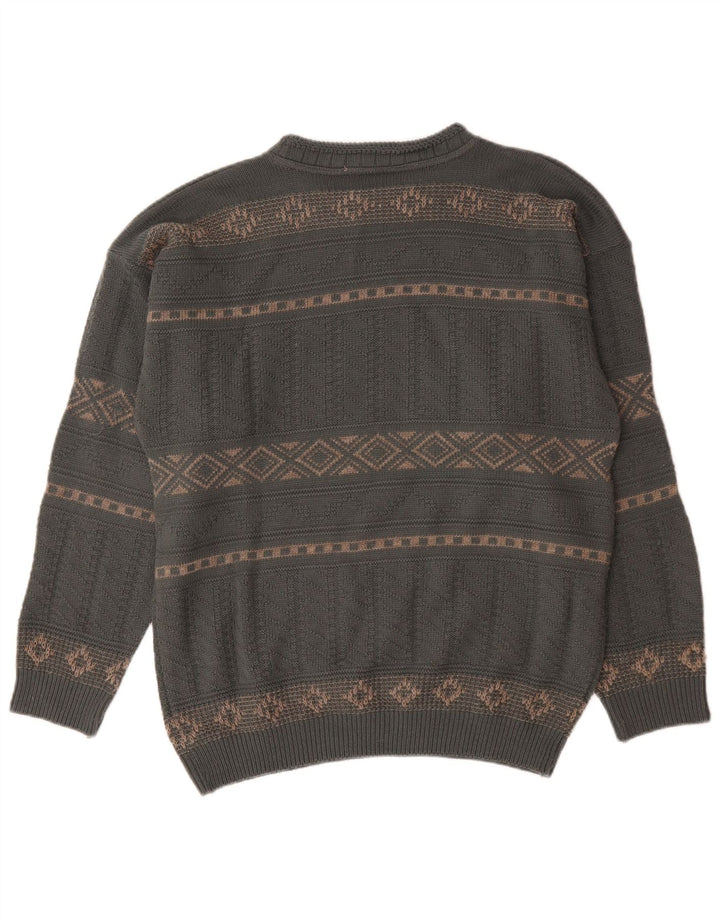 Xavier Hombre Jersey Con Cuello Barco De Lana Geométrica Gris Medio