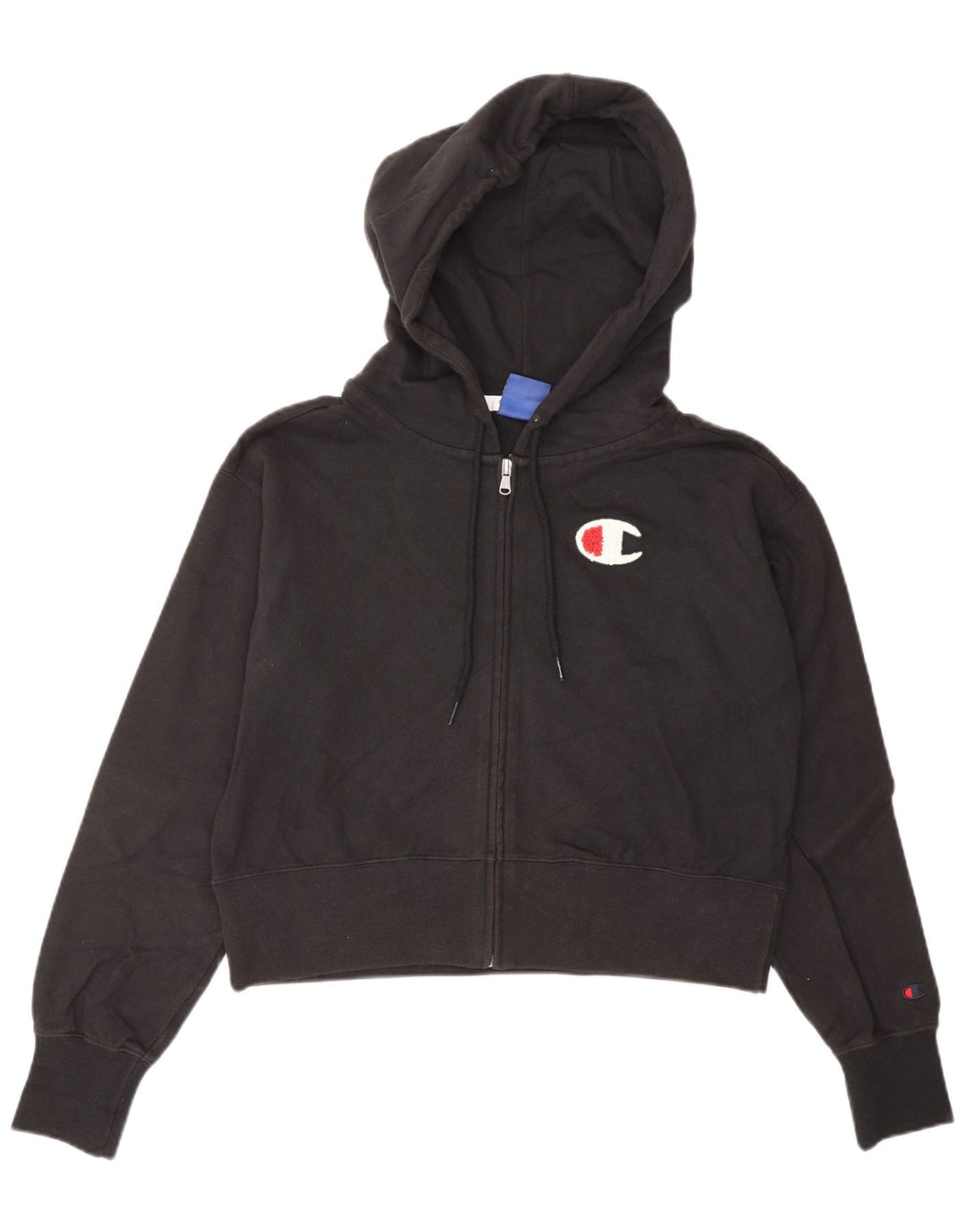 CHAMPION Suéter con capucha y cremallera de gran tamaño para mujer Reino Unido 10 Pequeño Algodón negro