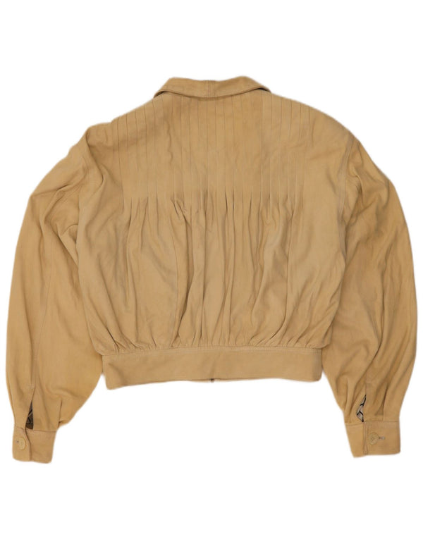 Lamatta Chaqueta bomber de ante corta de gran tamaño para mujer UK 46 Cuero beige grande