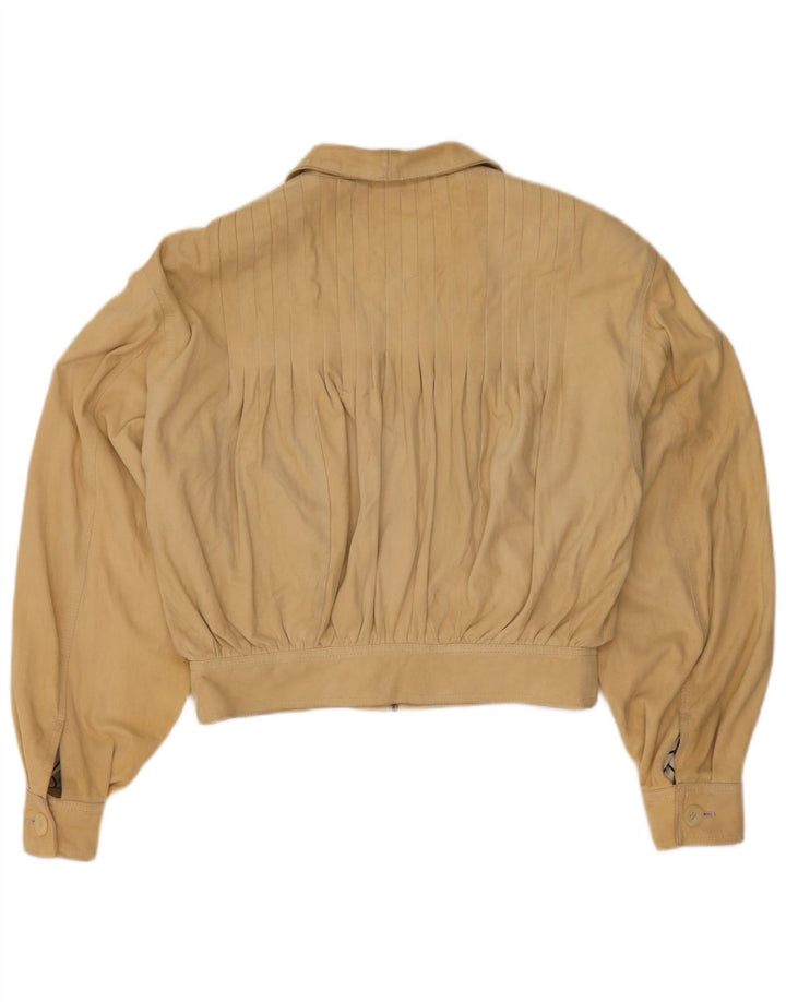 Lamatta Chaqueta bomber de ante corta de gran tamaño para mujer UK 46 Cuero beige grande