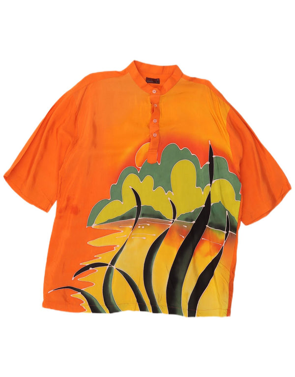 Vintage hombres gráfico manga corta pullover camisa grande naranja