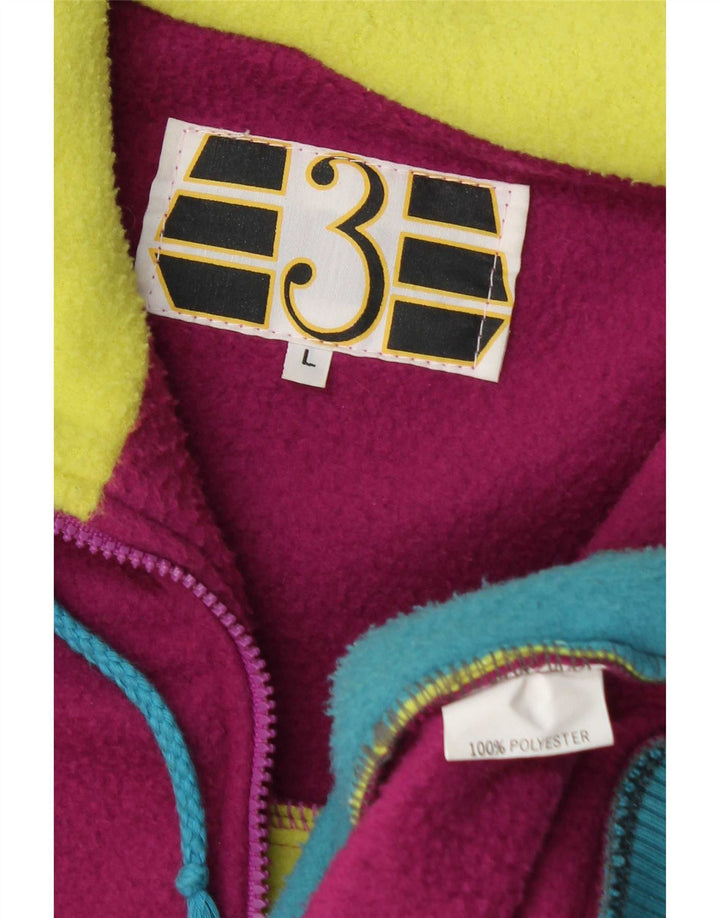 Vintage hombres gráfico polar chaqueta Reino Unido 40 gran bloque de color multicolor