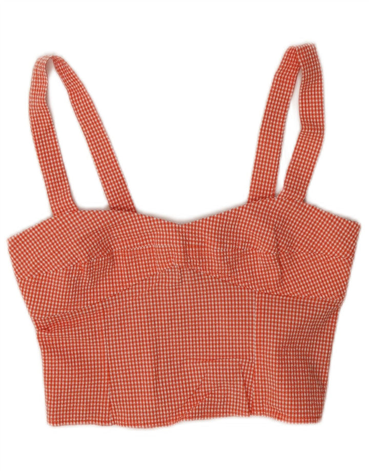 Zara Top corto sin mangas para mujer Reino Unido 8 Pequeño algodón a cuadros rojo
