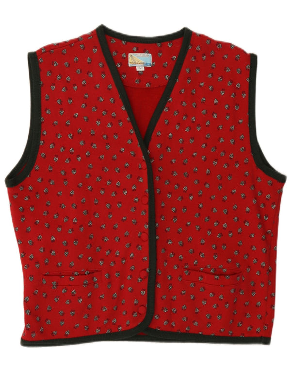 Naj Oleari Suéter tipo cárdigan sin mangas para mujer UK 46 Large Red Spotted