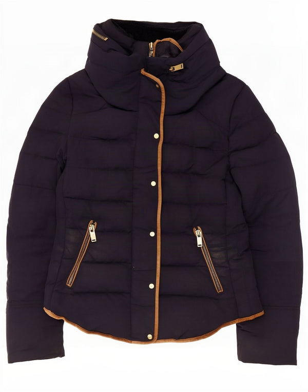 Zara Mujer Chaqueta Acolchada UK 42 Mediana Azul Marino Poliéster