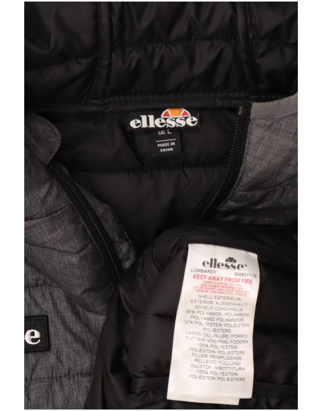 Ellesse - Chaqueta acolchada con capucha para hombre, talla 40, poliamida gris grande