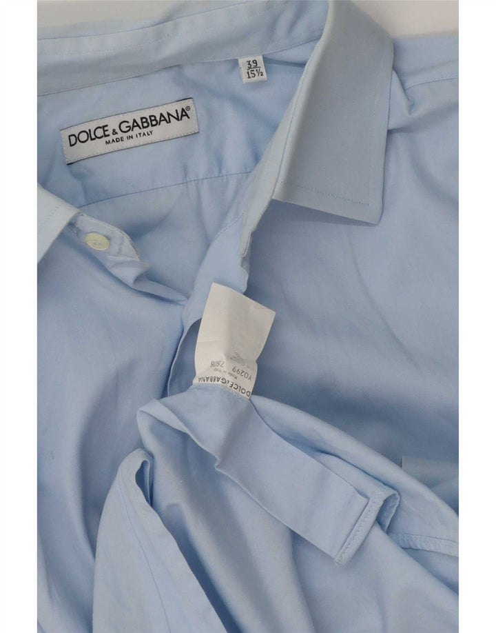 Dolce & Gabbana Camisa Hombre Talla 39 15 1/2 Algodón Azul Medio