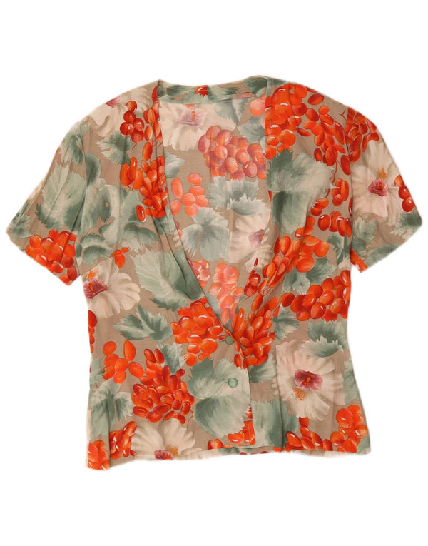 Vintage mujer camisa de manga corta blusa Reino Unido 14 grande multicolor floral