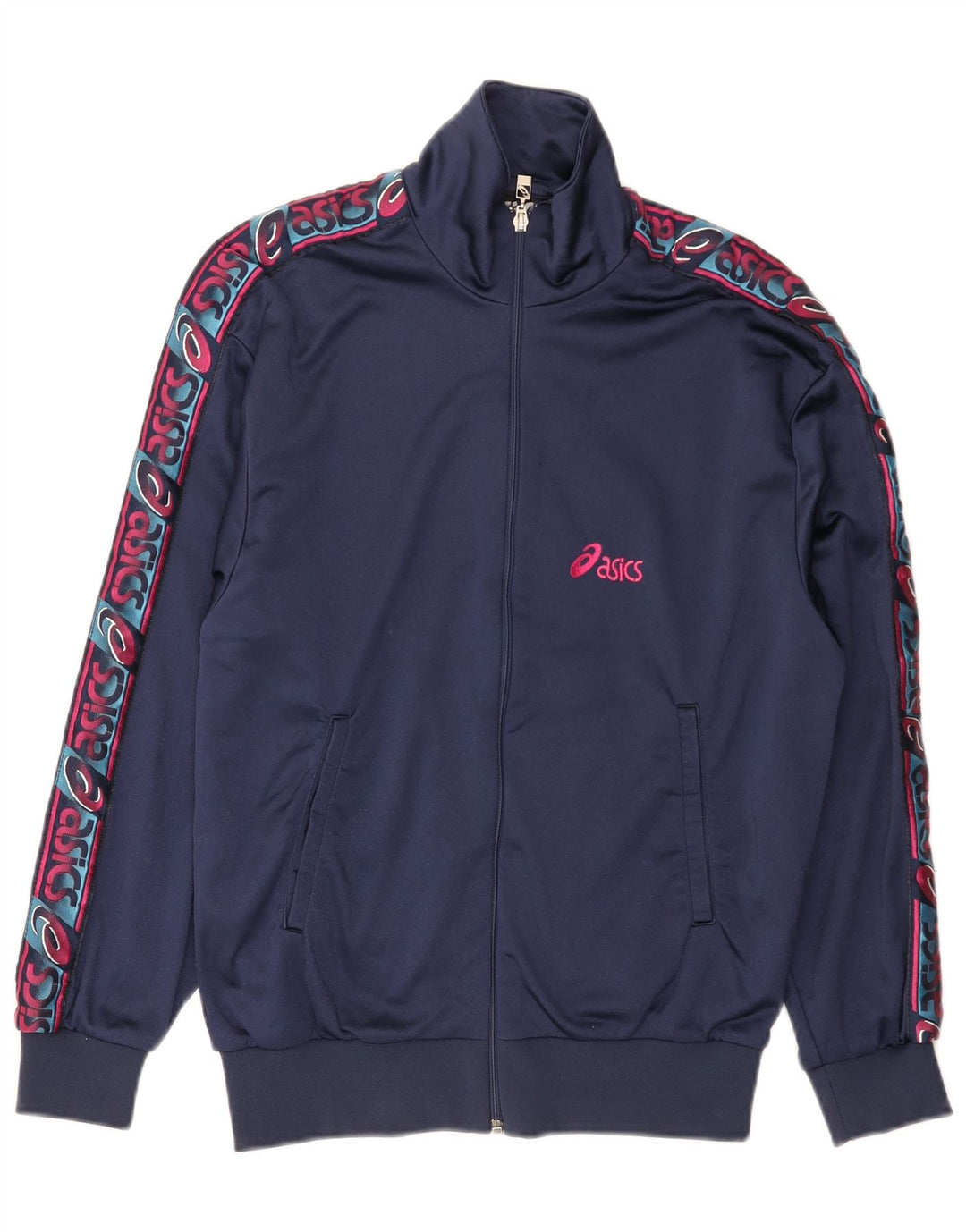 Asics Chaqueta superior de chándal con gráfico para hombre IT 46 Small Azul marino Colorblock