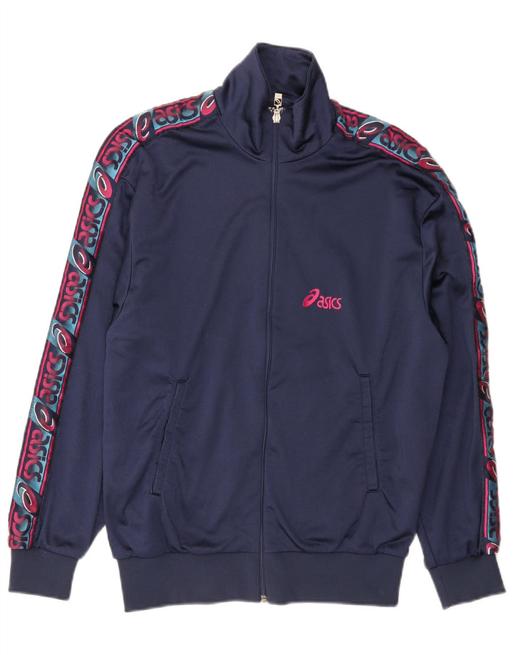 Asics Chaqueta superior de chándal con gráfico para hombre IT 46 Small Azul marino Colorblock