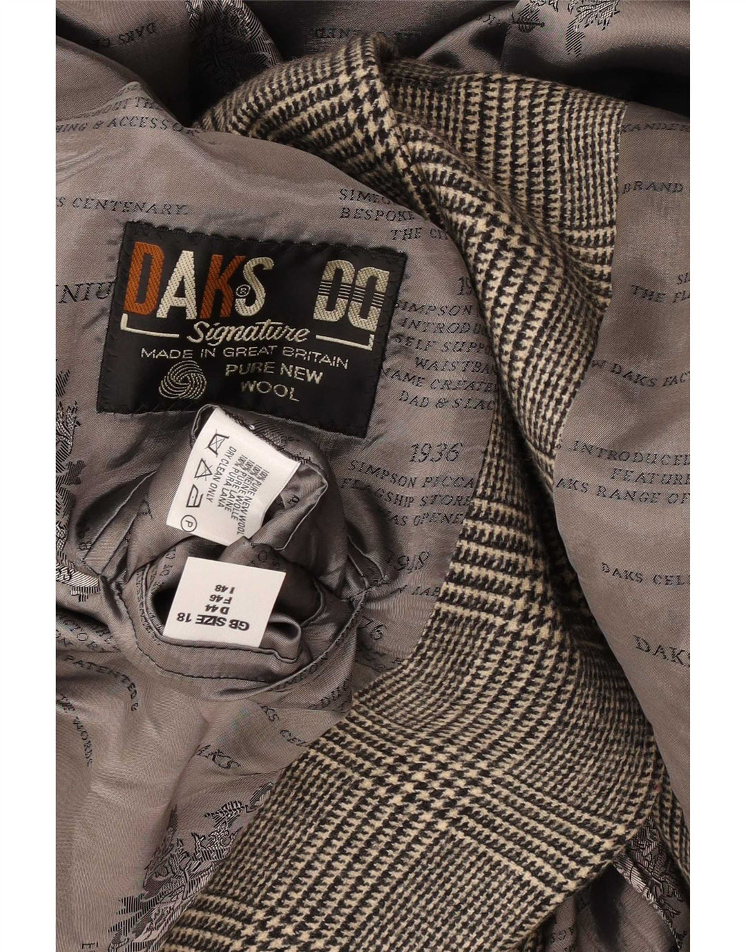 DAKS Chaqueta Blazer de 4 Botones para Mujer UK 18 XL Gris a Cuadros Lana Nueva