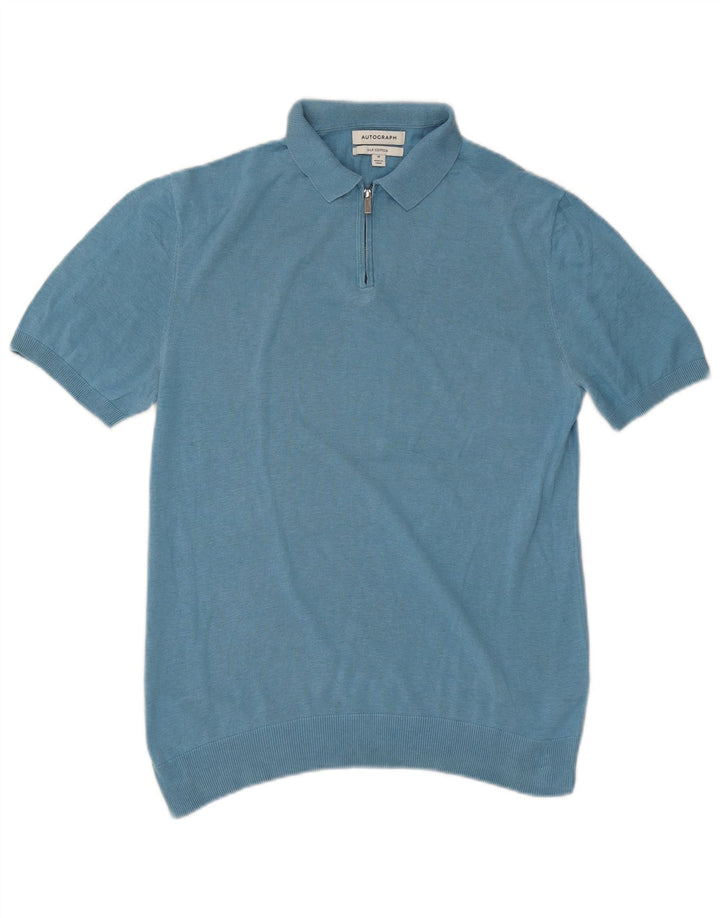 Marks & Spencer Polo Autograph para hombre de seda azul medio